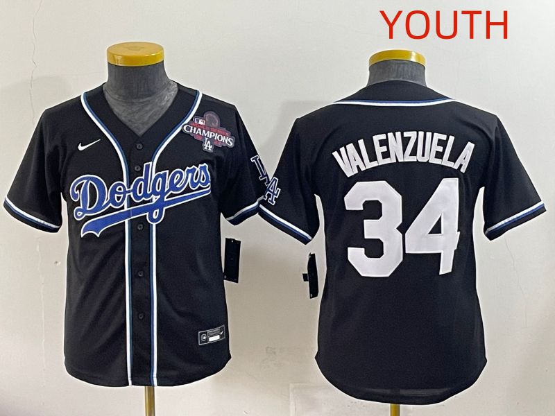 Youth 2025 Los Angeles Dodgers #34 Valenzuela Black Three generations Fashion Nike MLB Jersey style 9->youth mlb jersey->Youth Jersey